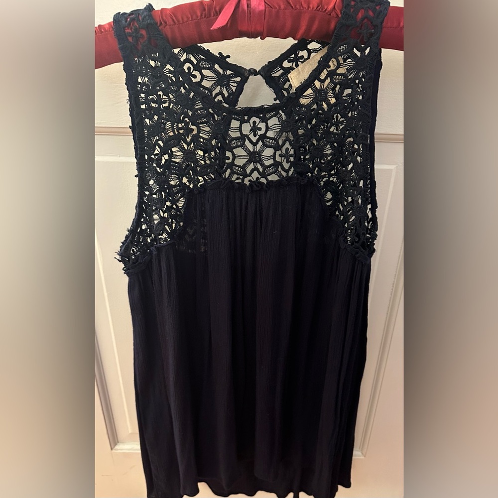 Moon River Navy Lace Detail Top